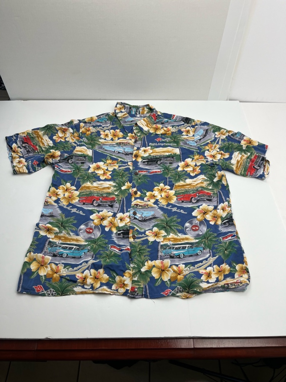 Reyn Spooner Chevy Flowers 1957 VINTAGE Hawaiian Button Up Shirt Mens Large